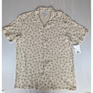 NWT Thomas Sterling Mens Medium Beige‎ Floral Cotton Gauze Camp Collar Shirt